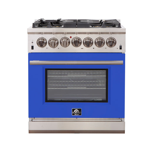 FORNO Capriasca 30″ 4.32 cu. ft. Gas Range with 5 Italian Burners in Blue, FFSGS6260-30BLU