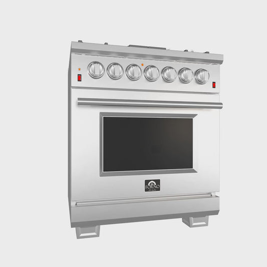 FORNO Capriasca 30" 4.32 cu. ft. Dual Fuel Range with 5 Italian Burners in Stainless Steel, FFSGS6187-30