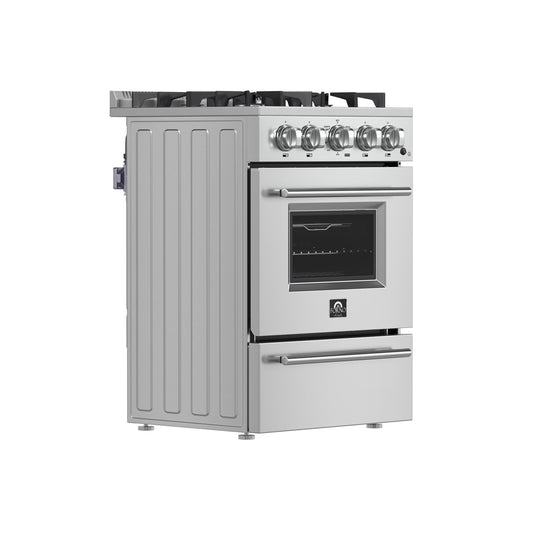 FORNO Breno 24" 2.3 cu. ft. Freestanding Gas Range with 4 Sealed Burners in Stainless Steel, FFSGS6272-24