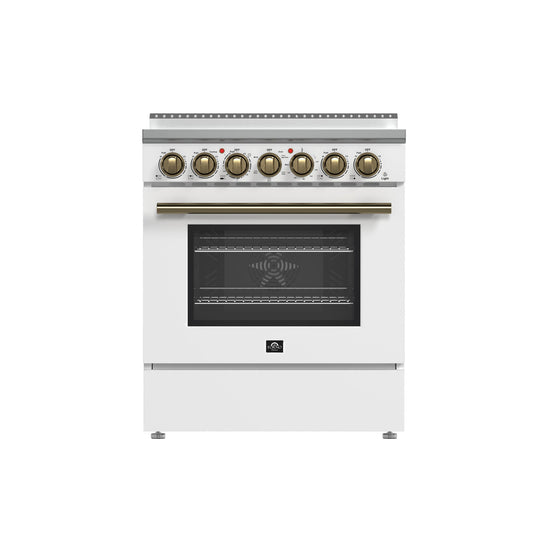 FORNO Espresso Paolo 30" 4.38 cu. ft. Freestanding Electric Range in White with Antique Brass Handles, FFSEL6011-30WHT