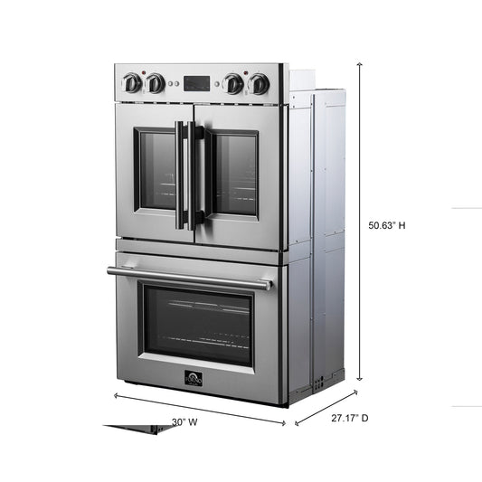 FORNO Gallico 30" 7.36 cu. ft. French Door Double Electric Wall Oven with Telescopic Racks, Air Fry, Self-Clean and Sous Vide, FBOEL1388-30