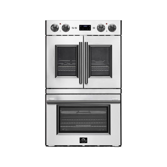 FORNO Gallico 30" 7.36 cu. ft. French Door Double Electric Wall Oven with Telescopic Racks, Air Fry, Self-Clean and Sous Vide, FBOEL1388-30