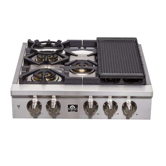 FORNO Spezia 30" Gas Rangetop with 5 Sealed Burners in Stainless Steel, FCTGS5751-30