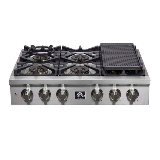 FORNO Spezia 36" Gas Rangetop with 6 Sealed Burners in Stainless Steel, FCTGS5751-36