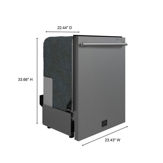 FORNO Espresso Romano 24" Built-In Tall Tub Dishwasher in Stainless Steel with Silver Handles, FDWBI8035-24S