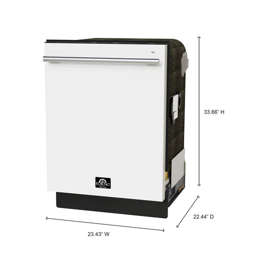 FORNO Espresso Romano 24" Built-In Tall Tub Dishwasher in White with Silver Handles, FDWBI8035-24WHT