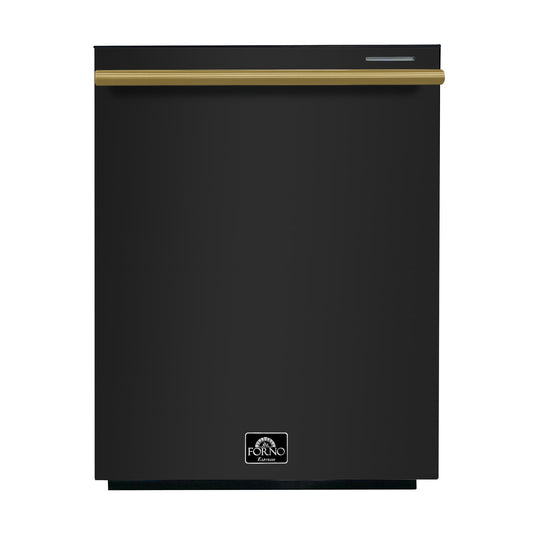 FORNO Espresso Pozzo 24" Built-In Dishwasher in Black with Antique Brass Handles, FDWBI8067-24BLK