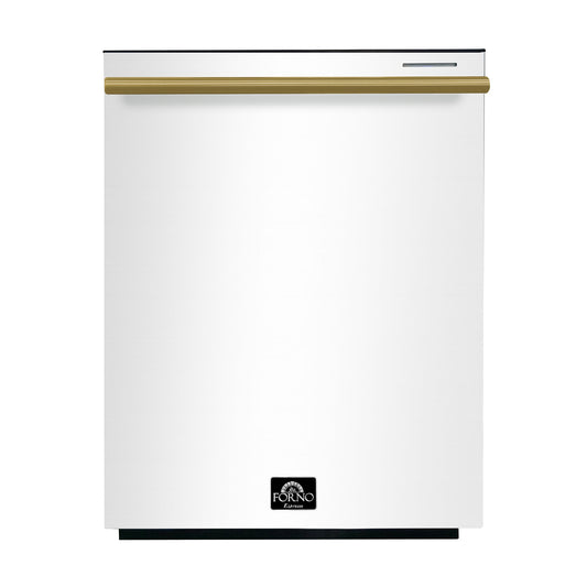 FORNO Espresso Pozzo 24" Built-In Dishwasher in White with Silver Handles, FDWBI8067-24WHT