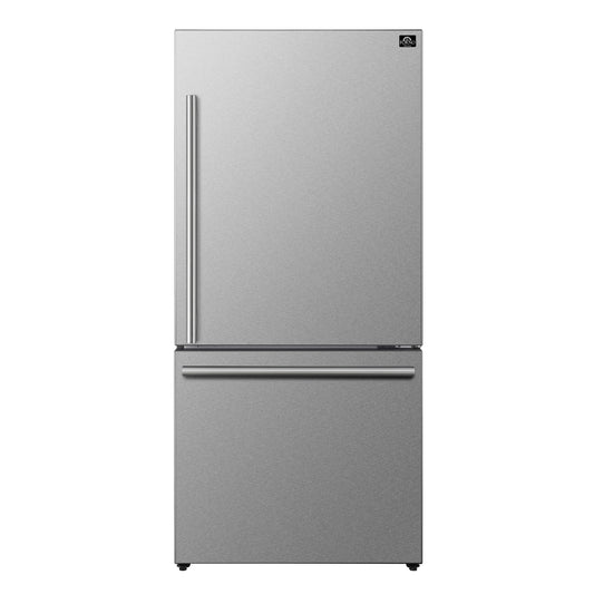 FORNO Espresso Milano 31" 17.2 cu. ft. Right Swing Refrigerator and Bottom Freezer in Stainless Steel with Silver Handles, FFFFD1785-31S