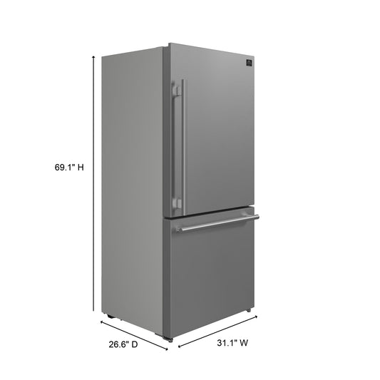 FORNO Espresso Milano 31" 17.2 cu. ft. Right Swing Refrigerator and Bottom Freezer in Stainless Steel with Silver Handles, FFFFD1785-31S