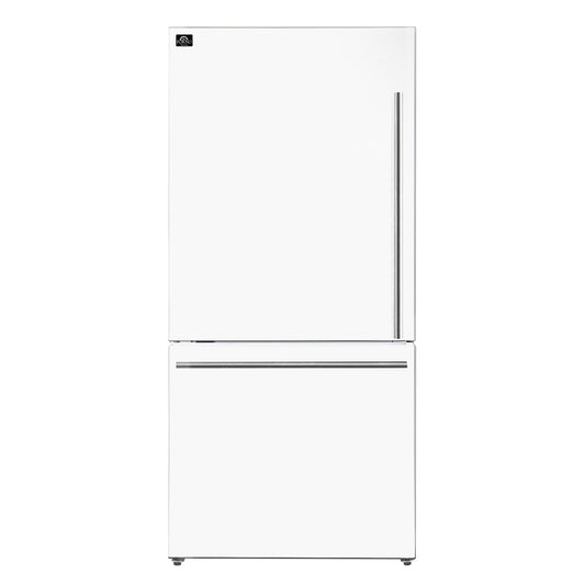 FORNO Espresso Milano 31" 17.2 cu. ft. Left Swing Refrigerator and Bottom Freezer with Ice Maker in White and Silver Handles, FFFFD1786-31WHT