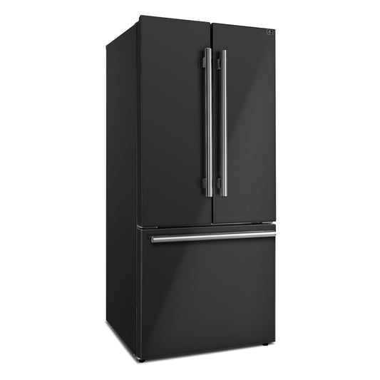 FORNO Espresso Gallipoli 30" 17.5 Cu. Ft. Refrigerator with Ice Maker in Black with Silver Handles, FFFFD1974-31BLK