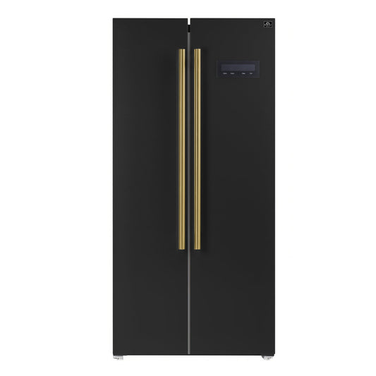 FORNO Espresso Salerno 33" 15.6 cu. ft. Refrigerator in Black with Antique Brass Handles, FFRBI1805-33BLK