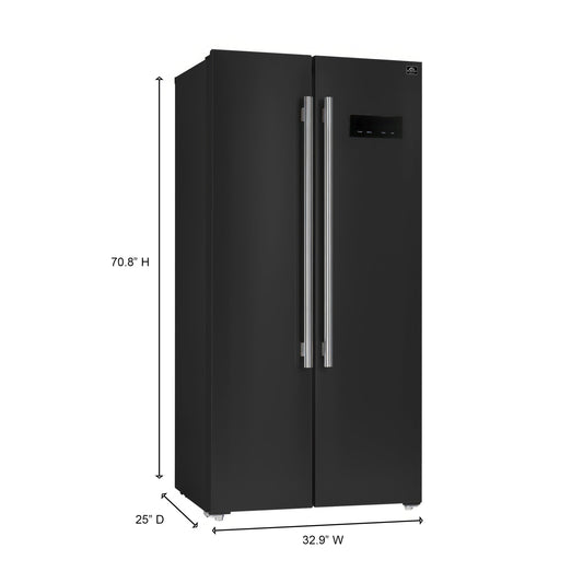 FORNO Espresso Salerno 33" 15.6 cu. ft. Refrigerator in Black with Antique Brass Handles, FFRBI1805-33BLK