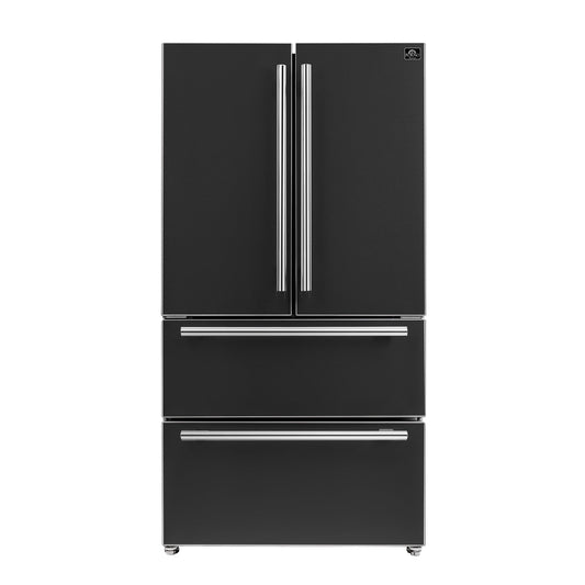 FORNO Espresso Moena 36" 19.2 cu. ft. Refrigerator with Ice Maker in Black with Silver Handles, FFRBI1820-36BLK