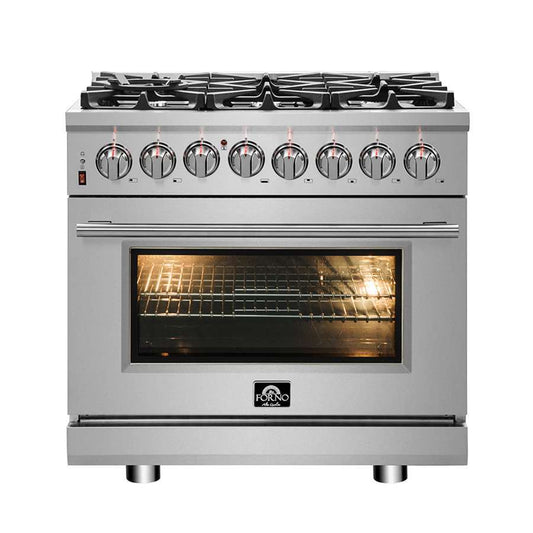 FORNO Massimo 36″ 5.36 cu. ft. Freestanding Dual Fuel Range with 6 Burners, FFSGS6125-36