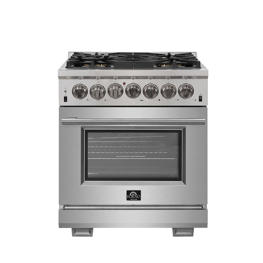 FORNO Capriasca 30" 4.32 cu. ft. Dual Fuel Range with 5 Italian Burners in Stainless Steel, FFSGS6187-30