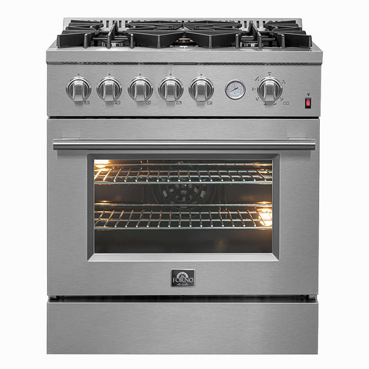 FORNO Giovanni 30" 4.32 cu. ft. Gas Range with 5 Sealed Burners, Air Fry Basket, Wok Support and Griddle, FFSGS6274-30