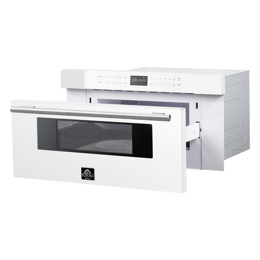 FORNO Espresso Capoliveri 30" 1.2 cu. ft. Built-In Microwave Drawer in White with Silver Handles, FMWDR3000-30WHT