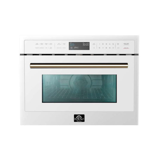 FORNO Espresso Oliena 24" 1.6 cu. ft. Built-In Microwave Oven in White with Antique Brass Handles, FMWDR3093-24WHT