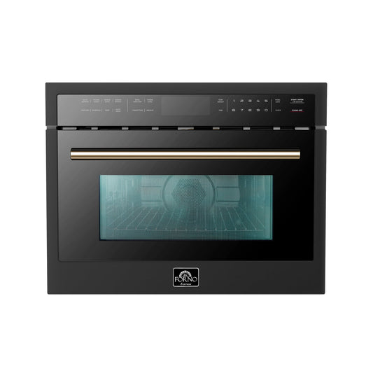 FORNO Espresso Oliena 24" 1.6 cu. ft. Built-In Microwave Oven in Black with Antique Brass Handles, FMWDR3093-24BLK