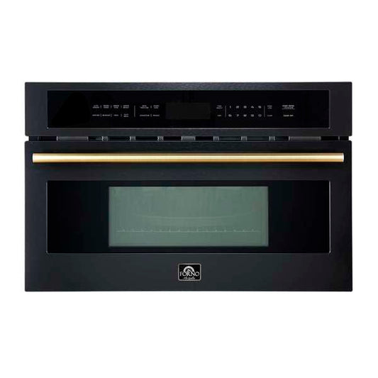 FORNO Espresso Oliena 30" 1.6 cu. ft. Built-In Microwave Oven in Black with Antique Brass Handles, FMWDR3093-30BLK