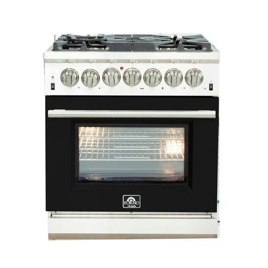 FORNO Capriasca 30" 4.32 cu. ft. Dual Fuel Range with 5 Italian Burners in Black, FFSGS6187-30BLK