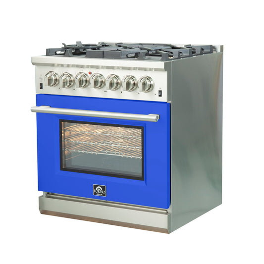 FORNO Capriasca 30" 4.32 cu. ft. Dual Fuel Range with 5 Italian Burners in Blue, FFSGS6187-30BLU