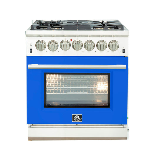 FORNO Capriasca 30" 4.32 cu. ft. Dual Fuel Range with 5 Italian Burners in Blue, FFSGS6187-30BLU