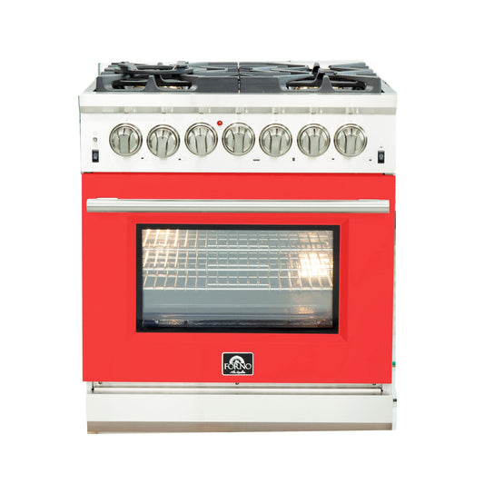 FORNO Capriasca 30" 4.32 cu. ft. Dual Fuel Range with 5 Italian Burners in Red, FFSGS6187-30RED