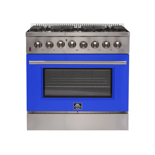 FORNO Galiano 36" 5.36 cu. ft. Dual Fuel Range with 6 Italian Burners in Blue, FFSGS6156-36BLU