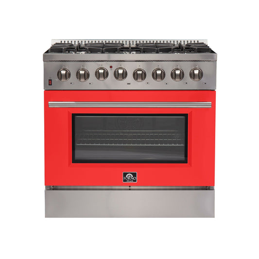 FORNO Galiano 36" 5.36 cu. ft. Dual Fuel Range with 6 Italian Burners in Red, FFSGS6156-36RED