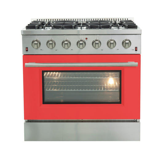 FORNO Galiano 36" 5.36 cu. ft. Gas Range with 6 Italian Burners in Red, FFSGS6244-36RED