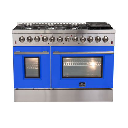 FORNO Galiano 48" 6.58 cu. ft. Dual Fuel Range with 8 Italian Burners in Blue, FFSGS6156-48BLU