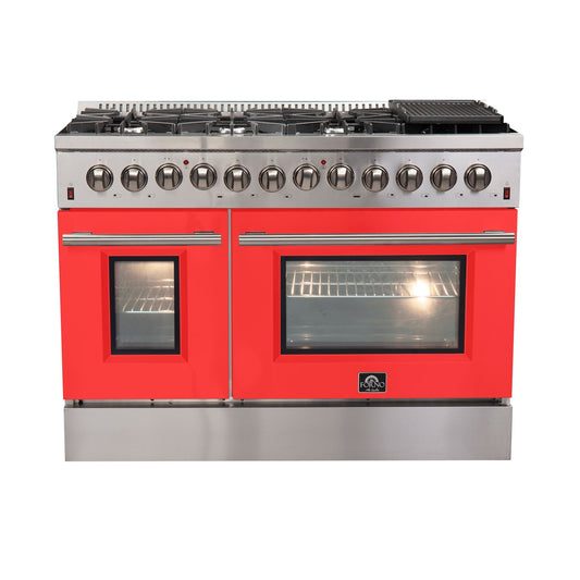 FORNO Galiano 48" 6.58 cu. ft. Dual Fuel Range with 8 Italian Burners in Red, FFSGS6156-48RED