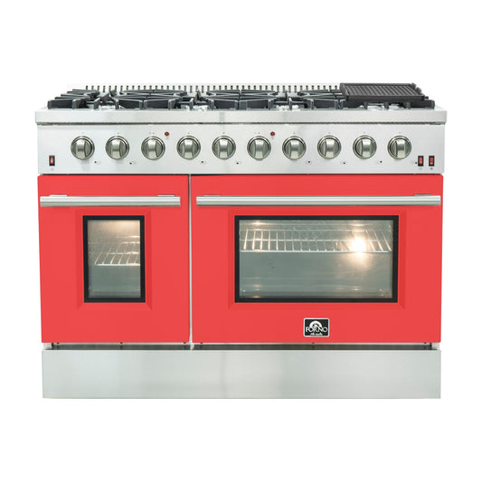 FORNO Galiano 48" 6.58 cu. ft. Gas Range with 8 Italian Burners in Red, FFSGS6244-48RED