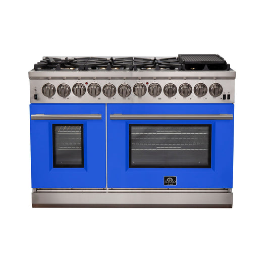 FORNO Capriasca 48" 6.58 cu. ft. Dual Fuel Range with 8 Italian Burners in Blue, FFSGS6187-48BLU