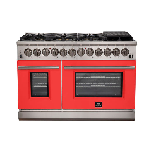 FORNO Capriasca 48" 6.58 cu. ft. Dual Fuel Range with 8 Italian Burners in Red, FFSGS6187-48RED