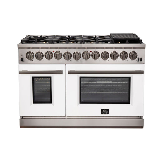 FORNO Capriasca 48" 6.58 cu. ft. Dual Fuel Range with 8 Italian Burners in White, FFSGS6187-48WHT