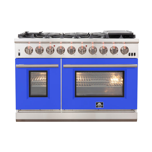 FORNO Capriasca 48″ 6.58 cu. ft. Gas Range with 8 Italian Burners in Blue, FFSGS6260-48BLU