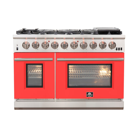 FORNO Capriasca 48″ 6.58 cu. ft. Gas Range with 8 Italian Burners in Red, FFSGS6260-48RED