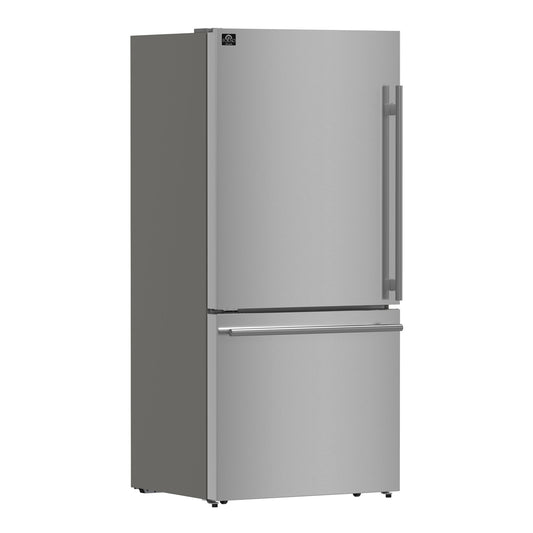 FORNO Espresso Milano 31" 17.2 cu. ft. Left Swing Refrigerator and Bottom Freezer with Ice Maker in Stainless Steel and Silver Handles, FFFFD1786-31S