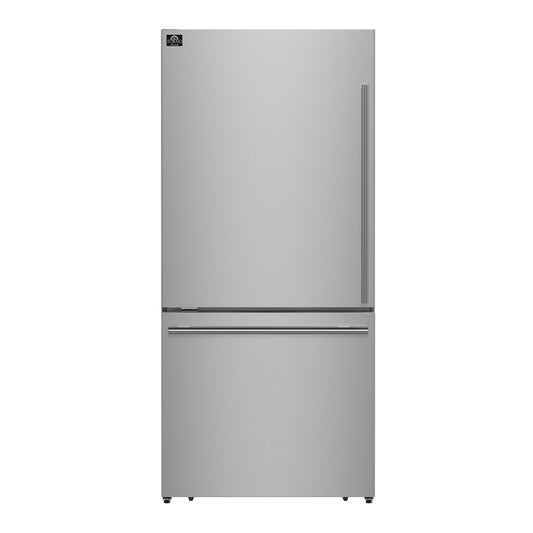 FORNO Espresso Milano 31" 17.2 cu. ft. Left Swing Refrigerator and Bottom Freezer with Ice Maker in Stainless Steel and Silver Handles, FFFFD1786-31S