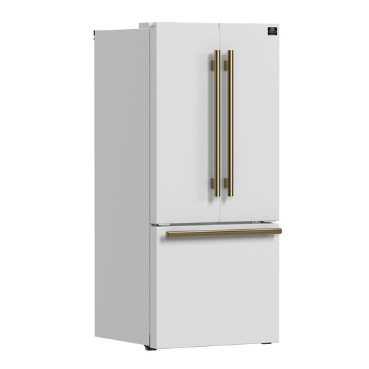 FORNO Espresso Gallipoli 30" 17.5 Cu. Ft. Refrigerator with Ice Maker in White with Antique Brass Handles, FFFFD1974-31WHT