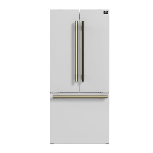 FORNO Espresso Gallipoli 30" 17.5 Cu. Ft. Refrigerator with Ice Maker in White with Antique Brass Handles, FFFFD1974-31WHT