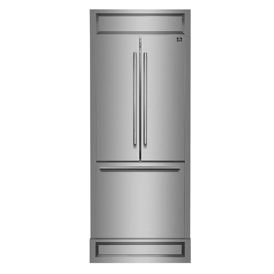 FORNO Gallipoli 35" 17.5 cu. ft. French Door Built-In Refrigerator in Stainless Steel with Ice Maker and Modern Trim Kit, FFFFD1974-35MG