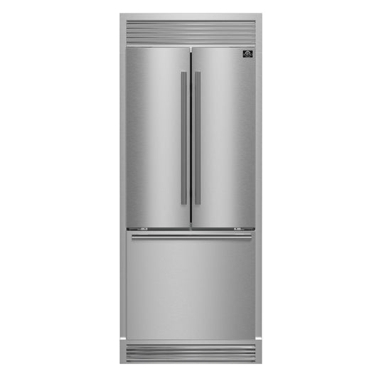 FORNO Gallipoli 35" 17.5 cu. ft. French Door Built-In Refrigerator in Stainless Steel with Ice Maker and Grill Trim Kit, FFFFD1974-35SG