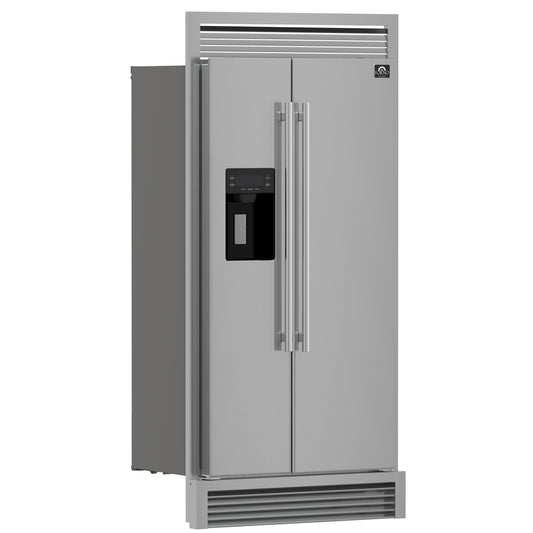 FORNO Salerno 40" 20 cu. ft. Side-by-Side Built-In Refrigerator with Water and Ice Dispenser and Grill Trim Kit, FFRBI1844-40SG