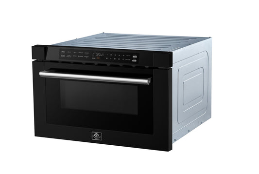 FORNO Espresso Capoliveri 24" 1.2 cu. ft. Built-In Microwave Drawer in Black with Silver Handles, FMWDR3000-24BLK