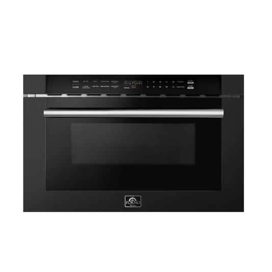 FORNO Espresso Capoliveri 24" 1.2 cu. ft. Built-In Microwave Drawer in Black with Silver Handles, FMWDR3000-24BLK